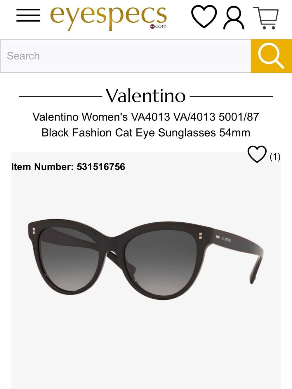 Authentic Valentino $365 women’s black cat eye sunglasses with case
